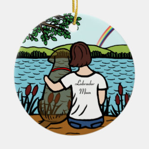 Ornamento De Cerâmica Anjo de Labrador do chocolate e mamã 1