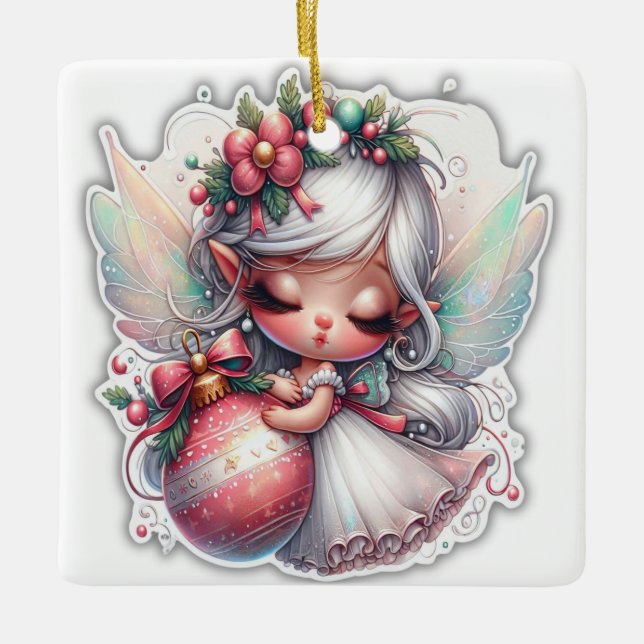 Ornamento De Cerâmica Anjo de Natal (Frente)