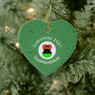Ornamento De Cerâmica Anjo de Natal Afro-Americano Nome Ano Coração