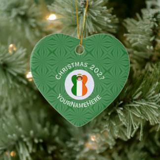 Ornamento De Cerâmica Anjo de Natal Bandeira Irlandesa Nome Ano Coração