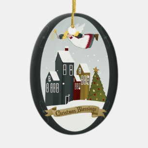 Ornamento De Cerâmica Anjo de Natal - Boas Novas, Bênção de Natal