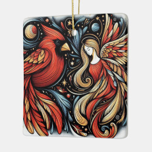 Ornamento De Cerâmica Anjo de Natal Caprichoso e Cardinal