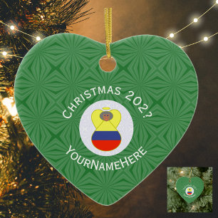 Ornamento De Cerâmica Anjo de Natal Colombiano Nome Ano Coração da Vovó