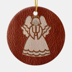 Ornamento De Cerâmica Anjo de Natal com aparência de couro