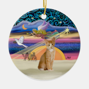 Ornamento De Cerâmica Anjo de Natal - Laranja - Tabby cat 40