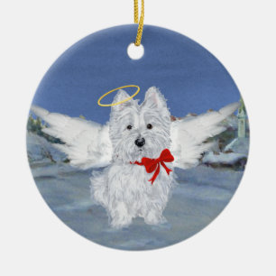 Ornamento De Cerâmica Anjo de Natal Westie
