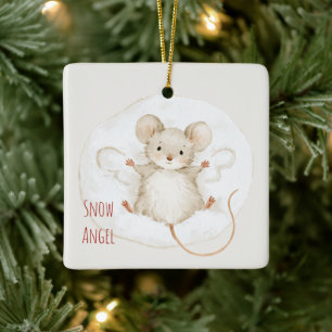 Ornamento De Cerâmica Anjo de Neve de Rato Natal de Inverno