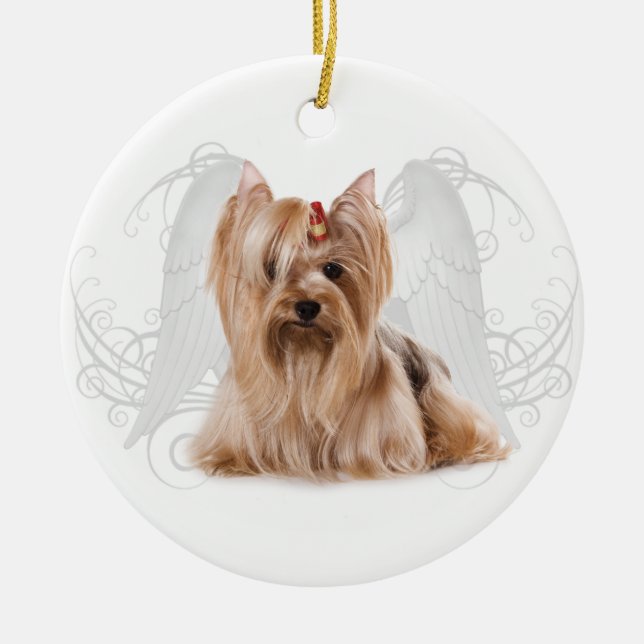 Ornamento De Cerâmica Anjo de Yorkie (Frente)