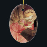 Ornamento De Cerâmica ANJO do AVISO na pedra de gema COR-DE-ROSA E<br><div class="desc">Obra-prima medieval atrasada do italiano de Fra Beato Angelico -. Tempera de Italia e folha do ouro.,  elaborado com uma pedra preciosa 3D amethyst cor-de-rosa brilhante.</div>
