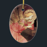 Ornamento De Cerâmica ANJO do AVISO na pedra de gema COR-DE-ROSA E<br><div class="desc">Obra-prima medieval atrasada do italiano de Fra Beato Angelico -. Tempera de Italia e folha do ouro.,  elaborado com uma pedra preciosa 3D amethyst cor-de-rosa brilhante.</div>