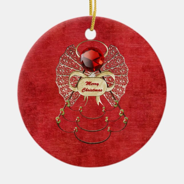 Ornamento De Cerâmica Anjo do Feliz Natal - vermelho (Frente)