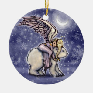 Ornamento De Cerâmica Anjo Dormindo na Arte de Natal de Urso Polar
