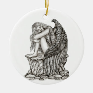 Ornamento De Cerâmica Anjo dormindo na pedra