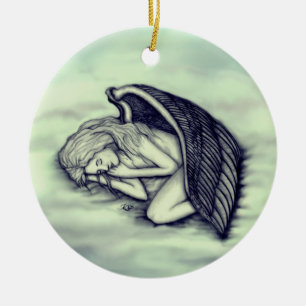 Ornamento De Cerâmica Anjo dormindo no céu nuvens em verde