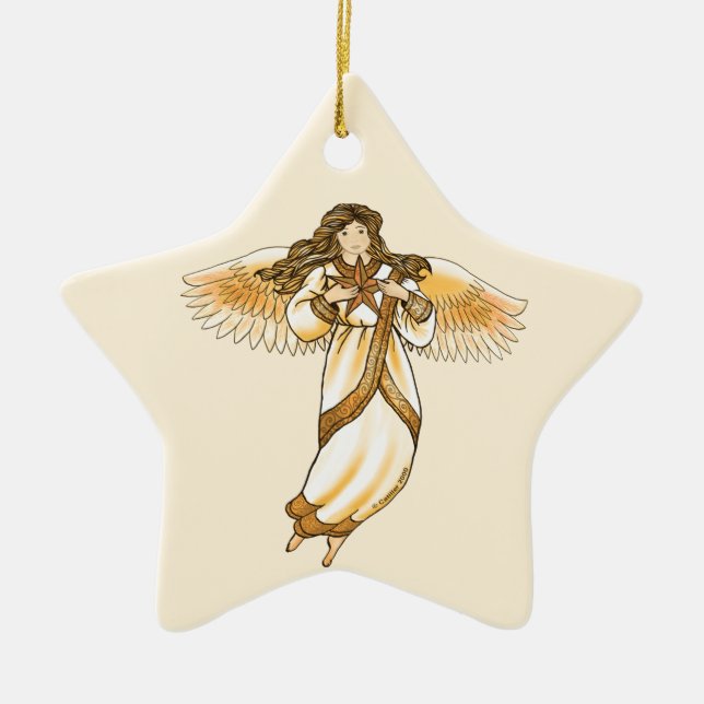 Ornamento De Cerâmica Anjo Dourado (Frente)
