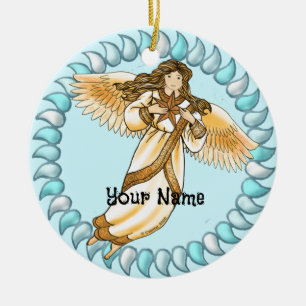 Ornamento De Cerâmica Anjo Dourado