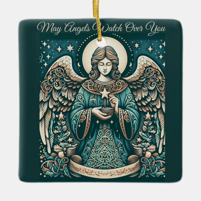 Ornamento De Cerâmica Anjo Dourado da Paz (Frente)