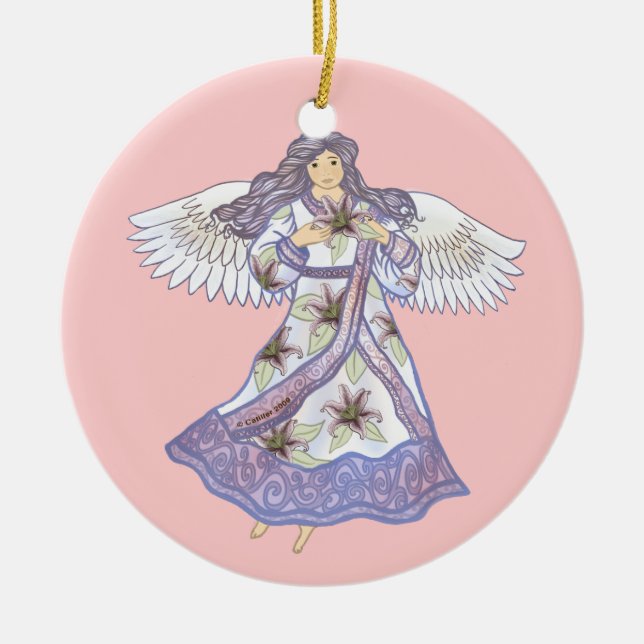 Ornamento De Cerâmica anjo flor de lírio (Frente)