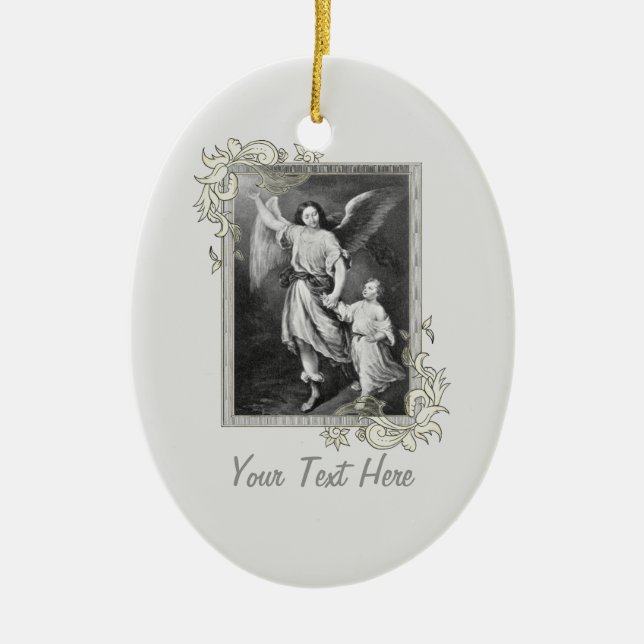 Ornamento De Cerâmica Anjo Guardião E Criança (Frente)