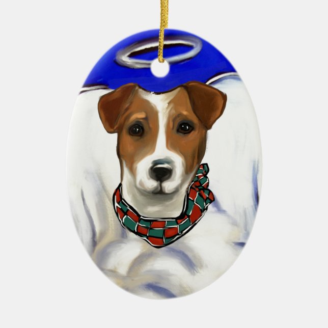 Ornamento De Cerâmica Anjo Jack Russell Terrier (Frente)