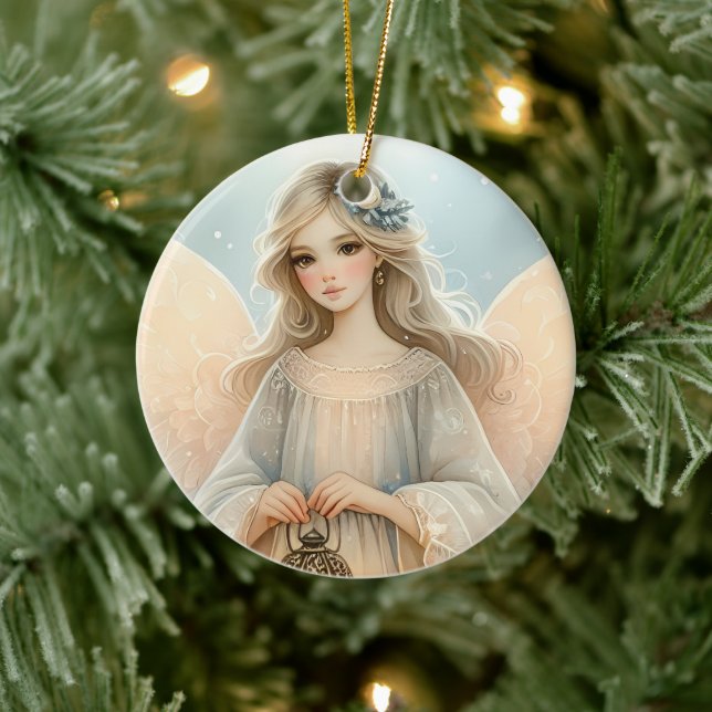 Ornamento De Cerâmica Anjo Lanterna Celestial de Inverno da Graça (Árvore)