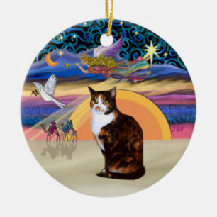 Ornamento De Cerâmica Anjo Natal - gato Calico (Amer. Cabelo Curto)