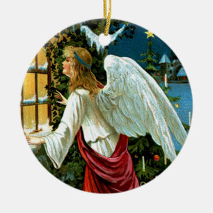 Ornamento De Cerâmica Anjo olhando pela janela