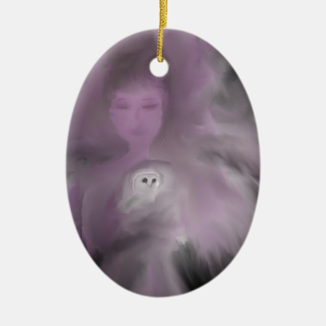 Ornamento De Cerâmica Anjo precioso da coruja (Frente)