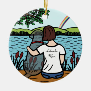 Ornamento De Cerâmica Anjo preto de Labrador e mamã 1