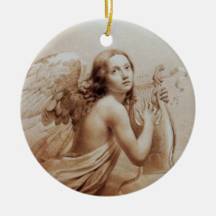 Ornamento De Cerâmica ANJO que JOGA LYRA SOBRE o marrom das NUVENS