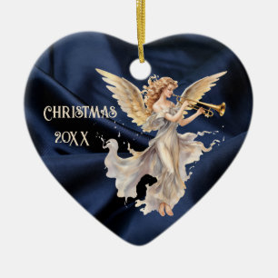 Ornamento De Cerâmica Anjo Tocando Trombeta Coração em Forma de Natal Az