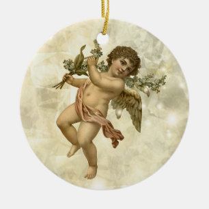 Ornamento De Cerâmica Anjo Vintage Glitterando Ouro V1 ID136