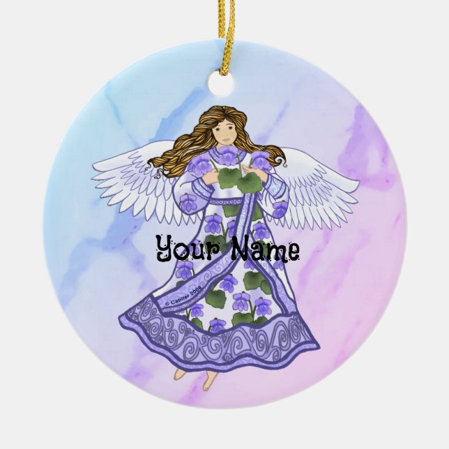 Ornamento De Cerâmica Anjo Violets (Frente)