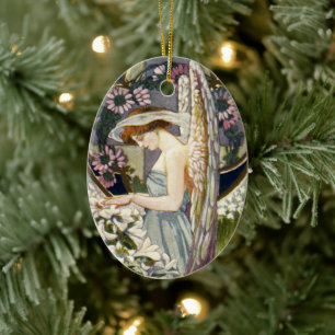 Ornamento De Cerâmica Anjo Vitoriano e Flores de Lírio de Páscoa Vintage