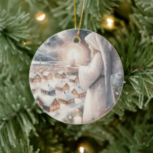 Ornamento De Cerâmica Anjos cuidam de você no Natal estilo nórdico