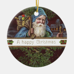 Ornamento De Cerâmica Anjos de Papai Noel Vitorianos Azul Natal Arte Ant