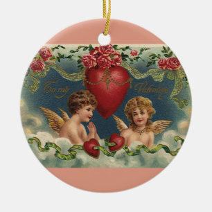 Ornamento De Cerâmica Anjos do Dia dos Namorados Vitoriano Antigo no Céu