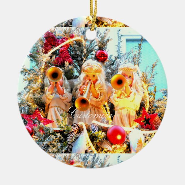 Ornamento De Cerâmica Anjos Feliz de Natal personalizados (Frente)