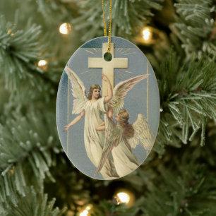 Ornamento De Cerâmica Anjos Vitorianos com Páscoa Cruzada, Vintage