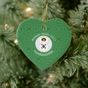 Ornamento De Cerâmica Ano Anjo da Bandeira Sul-Coreana com o Seu Nome Co