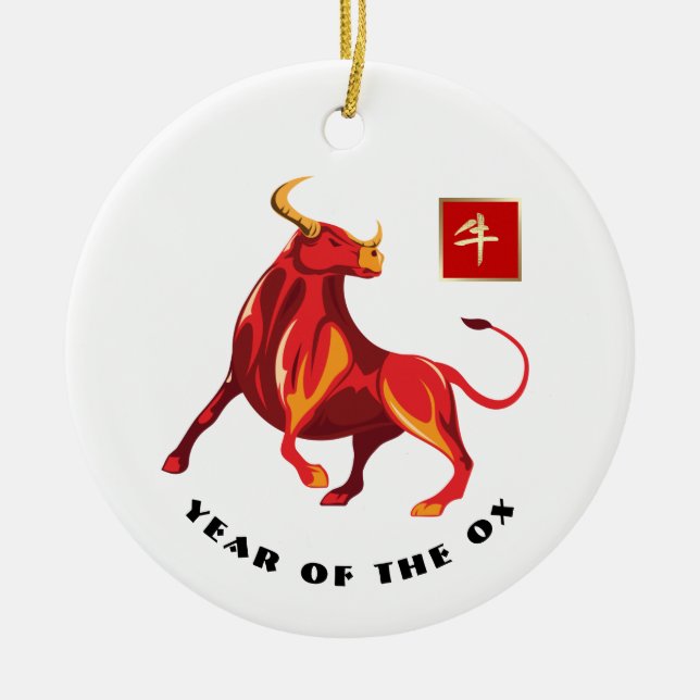 Ornamento De Cerâmica Ano Chinês do Presente Ox (Frente)