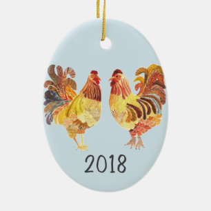 Ornamento De Cerâmica Ano Colorido de Manutenção de Par de Frango