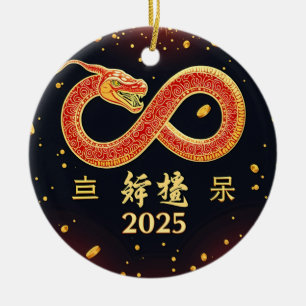 Ornamento De Cerâmica Ano da Serpente Ano Novo Chinês 2025