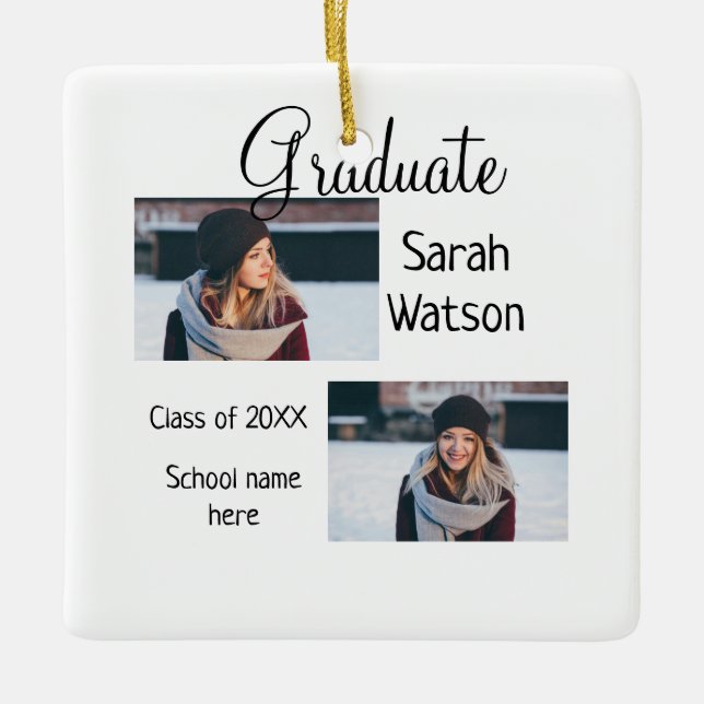 Ornamento De Cerâmica ano de classe de adição clássico simples de fotogr (Frente)