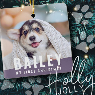Ornamento De Cerâmica Ano de Foto Moderno Personalizado de Natal de Pet