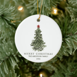 Ornamento De Cerâmica Ano de Fotografia da Árvore de Natal Simples em Aq