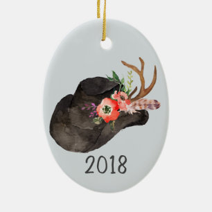 Ornamento De Cerâmica Ano de Keepsaem do Hat Cowboy Negro