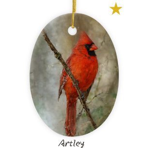 Ornamento De Cerâmica Ano de Natal da Pintura de Aves Cardinhas do norte