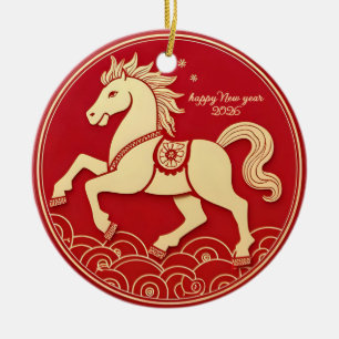 Ornamento De Cerâmica Ano do Cavalo 2026 Ano Novo Chinês