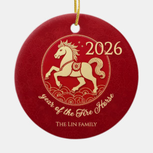 Ornamento De Cerâmica Ano do Cavalo de Fogo Personalizado 2026 para Famí